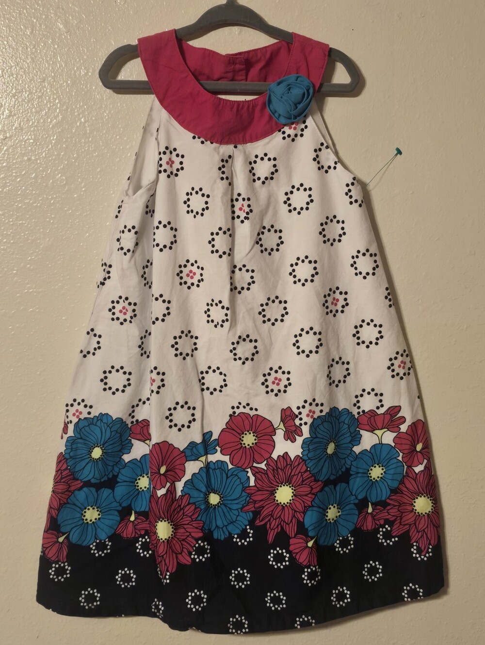 Penelope Mack Girls Size 6 Floral Border Dress - Pink & Teal Summer Sundress